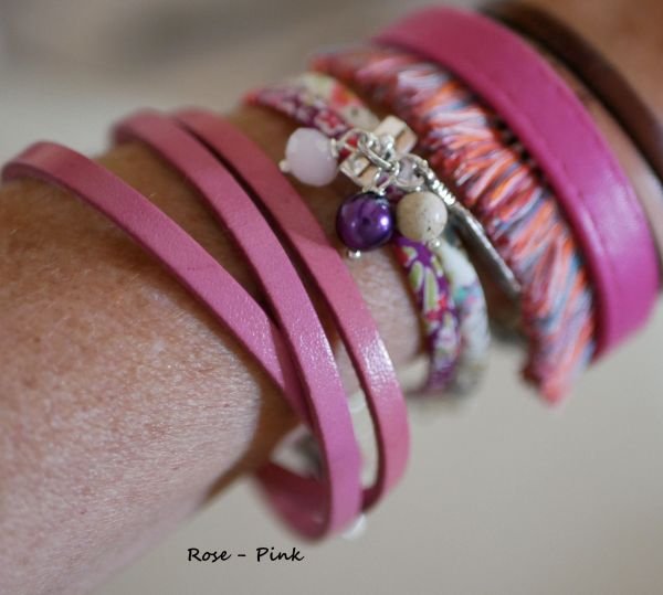 läder armband boheme chic rosa