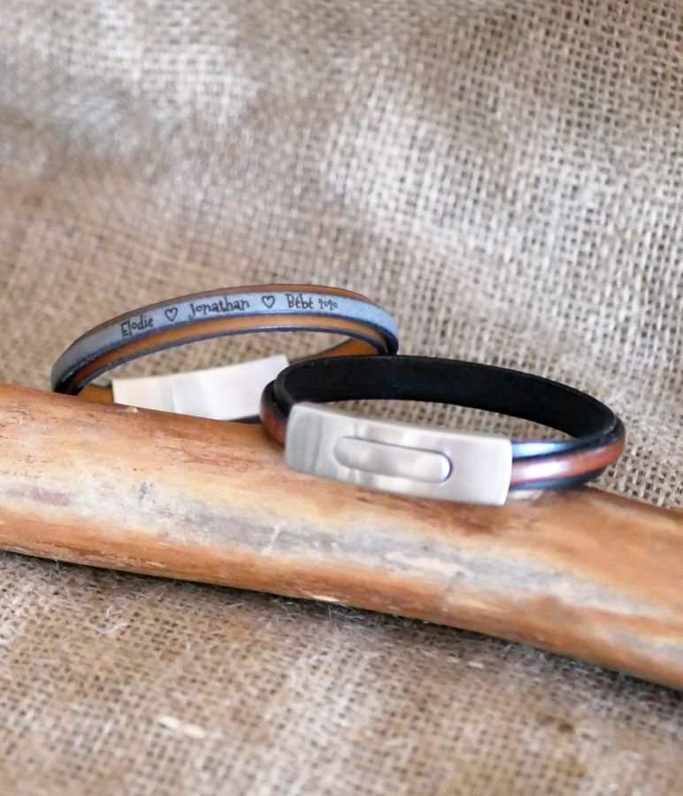 Tvåfärgat läderband, anpassningsbart med färg och gravyr 