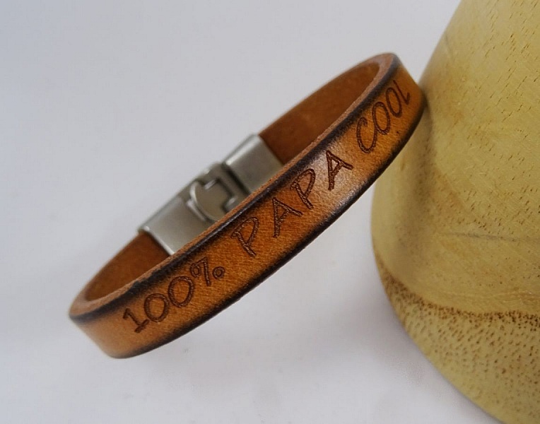 Bracelet cuir Camel Homme grav&eacute; cadeau personnalis&eacute;