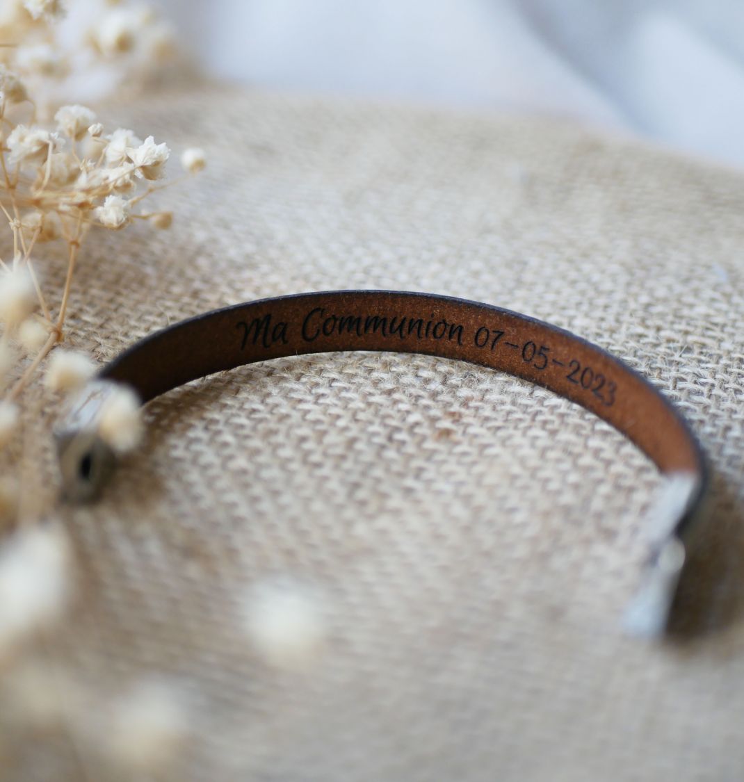 Läderarmband för nattvard eller dop med personligt förnamn 