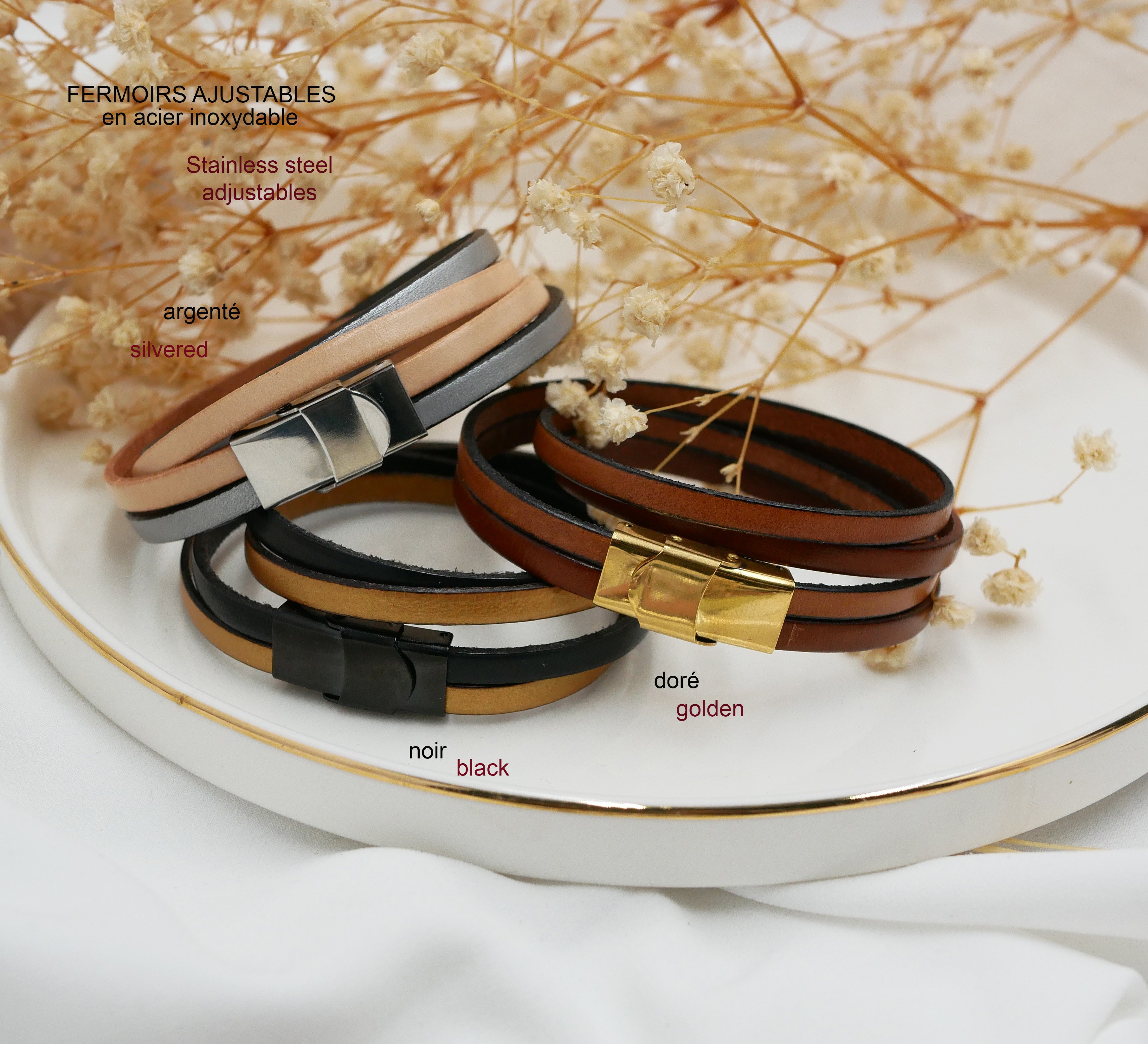 Dubbel läderarmband i duo som kan personaliseras genom gravering