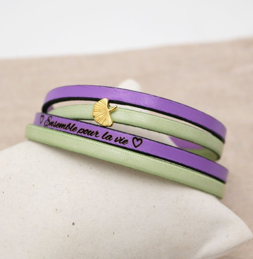 Zen läderarmband i två olika färger, anpassningsbart med gyllene ginkgo 