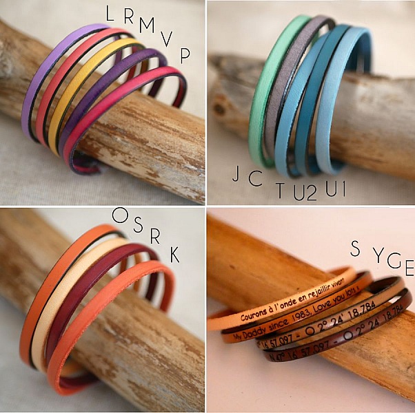 L&auml;derarmband som kan anpassas genom att gravera kvinna eller man