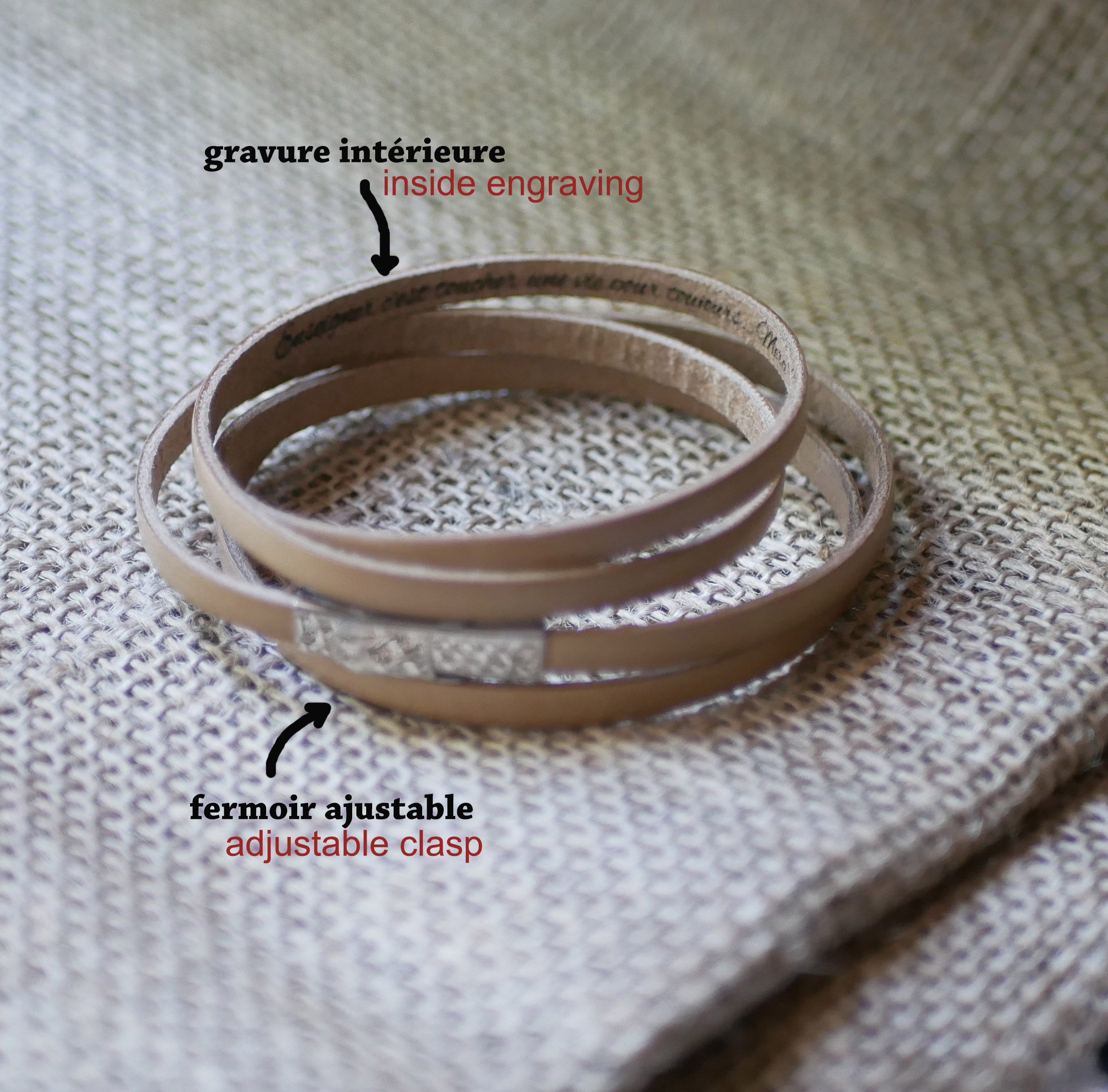 Fint läderarmband i 4 skräddarsydda armband med gravyr