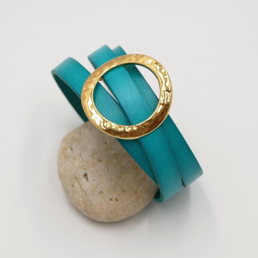 Läderarmband med stor guldring, anpassningsbart för 3 handleder