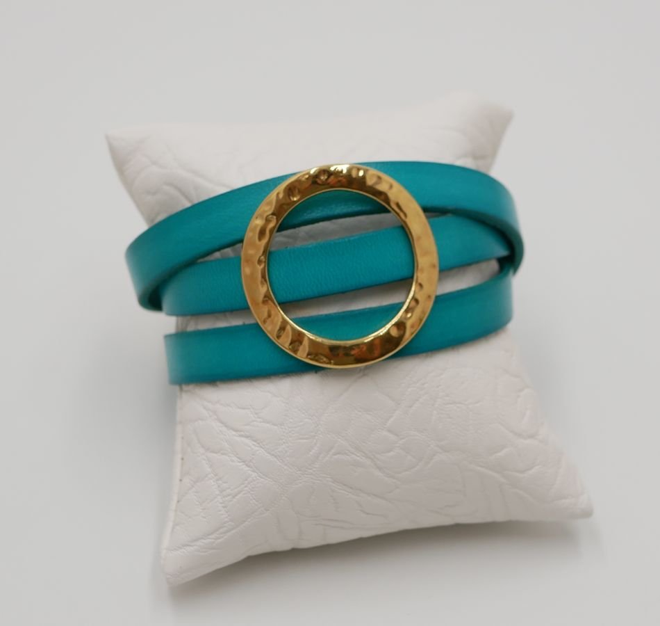 Läderarmband med stor guldring, anpassningsbart för 3 handleder
