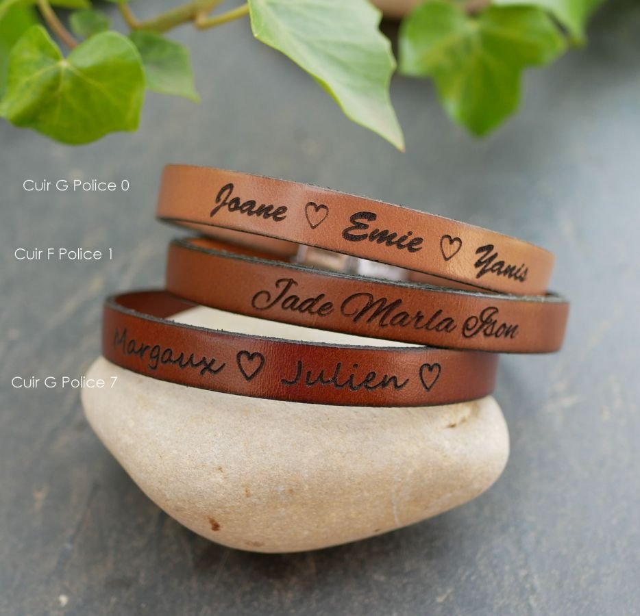 Personligt läderarmband för män eller kvinnor graverat med namn eller meddelande