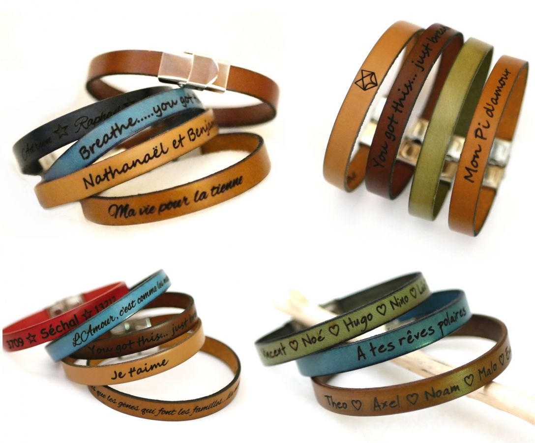 Personligt läderarmband för män eller kvinnor graverat med namn eller meddelande