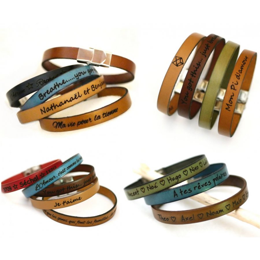 Personligt läderarmband för män eller kvinnor graverat med namn eller meddelande