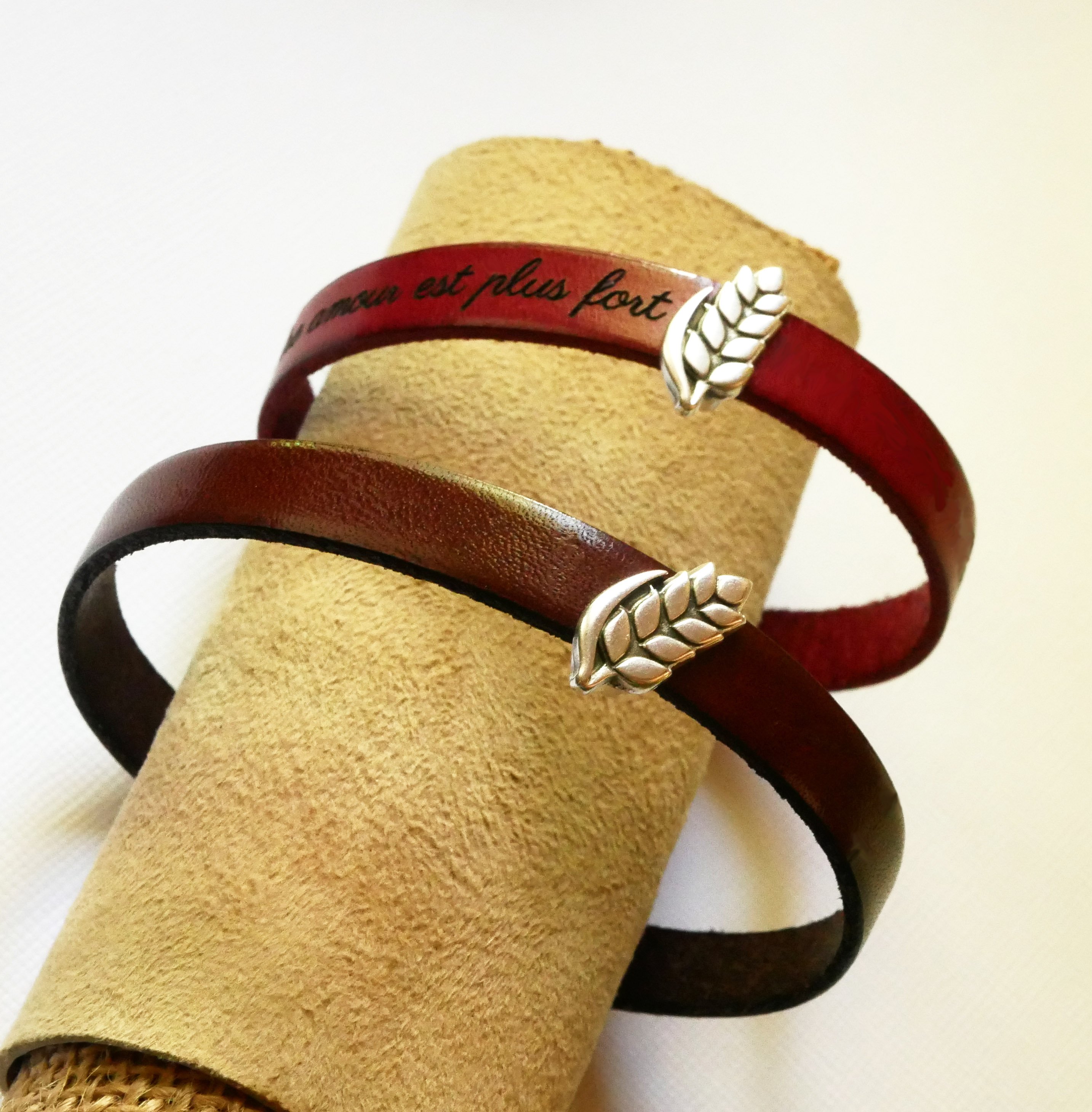 Anpassningsbart läderarmband och ögla Epi de blé, noces de froment för män och kvinnor
