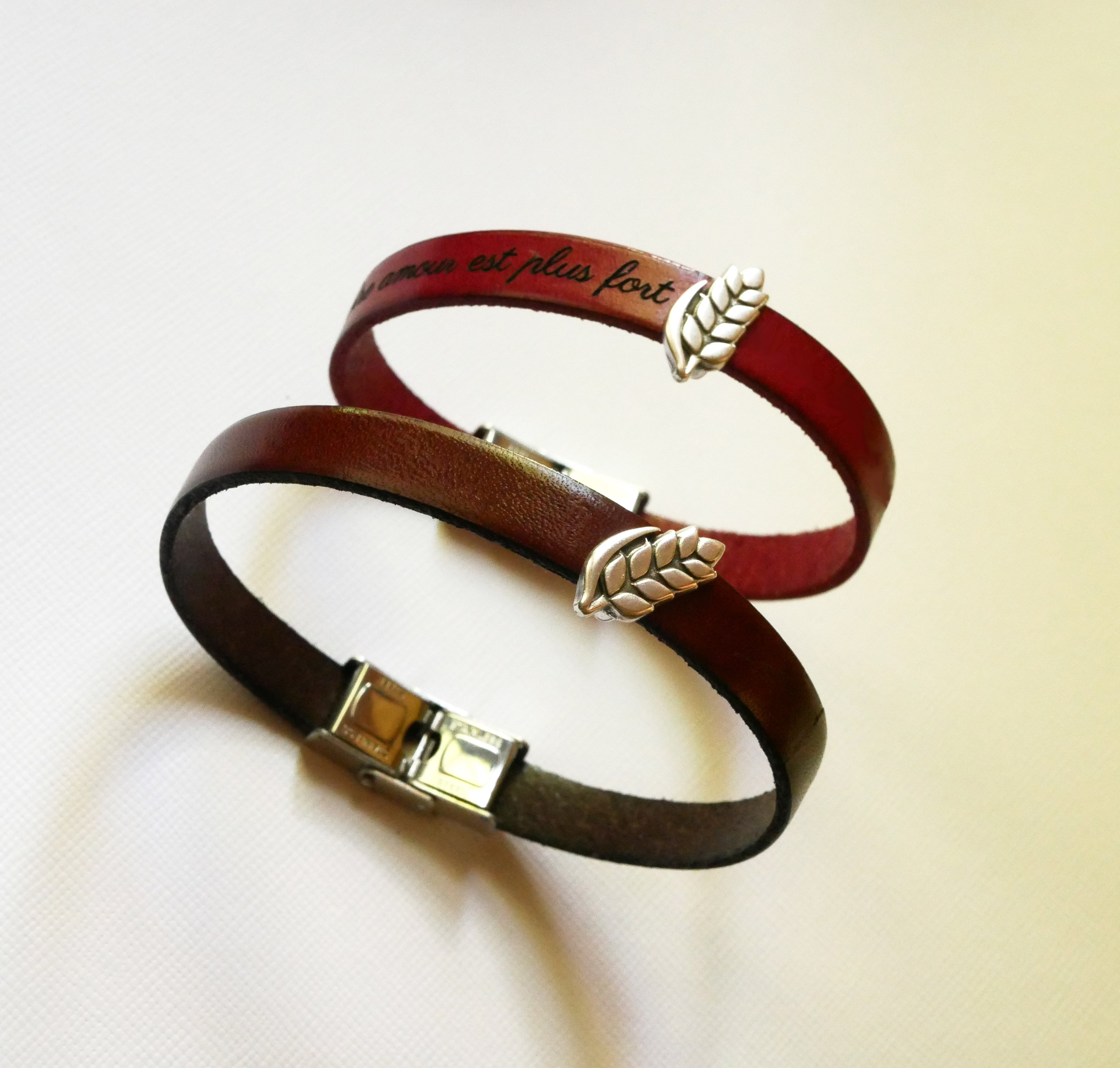 Anpassningsbart läderarmband och ögla Epi de blé, noces de froment för män och kvinnor