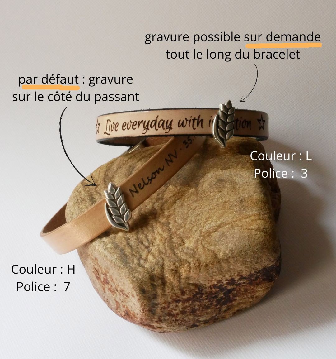 Anpassningsbart läderarmband och ögla Epi de blé, noces de froment för män och kvinnor