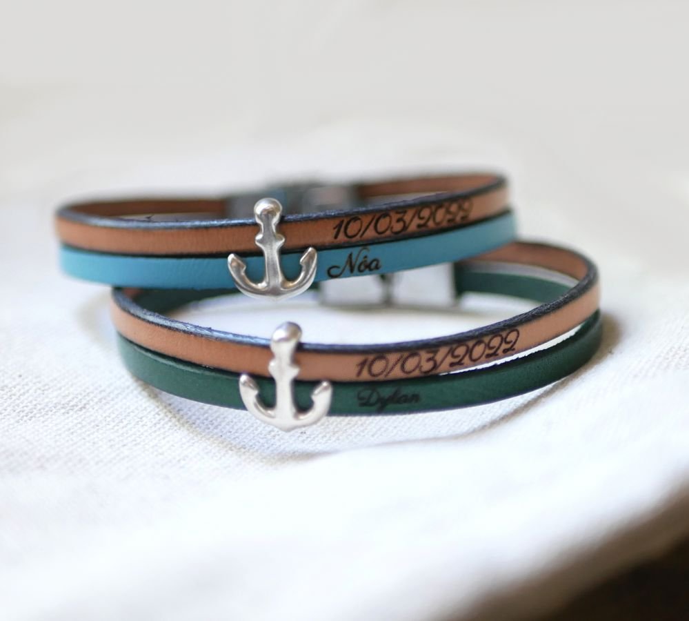 Läder armband med ingraverat navy ankare