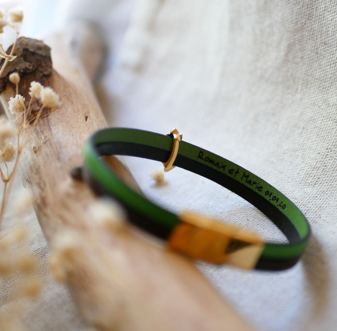 Läder duo armband och gyllene vete öronslinga, anpassningsbar, bröllopspresent för kvinnor
