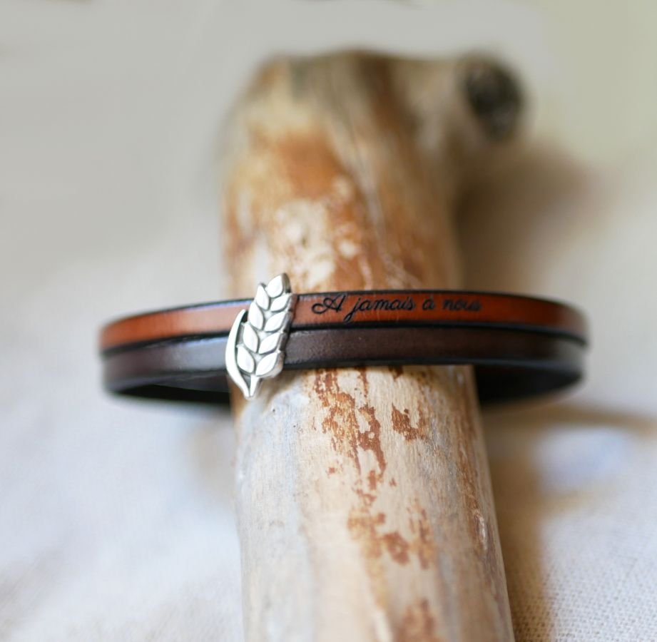 Läder duo armband och anpassningsbar vete öronslinga, man och kvinna vete bröllop