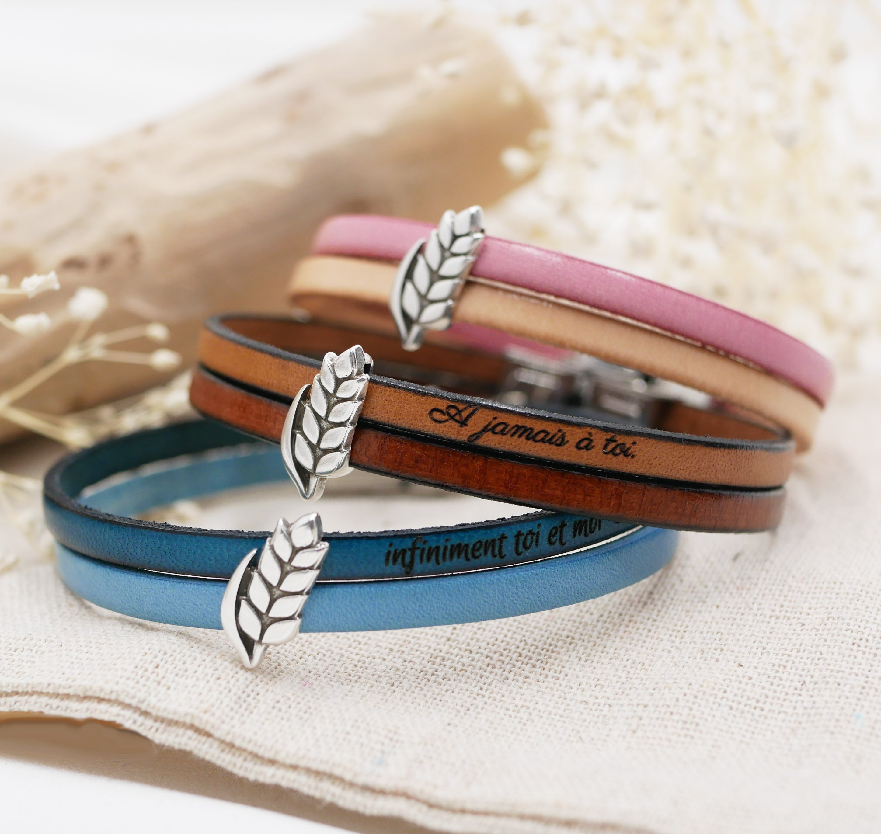 Läder duo armband och anpassningsbar vete öronslinga, man och kvinna vete bröllop
