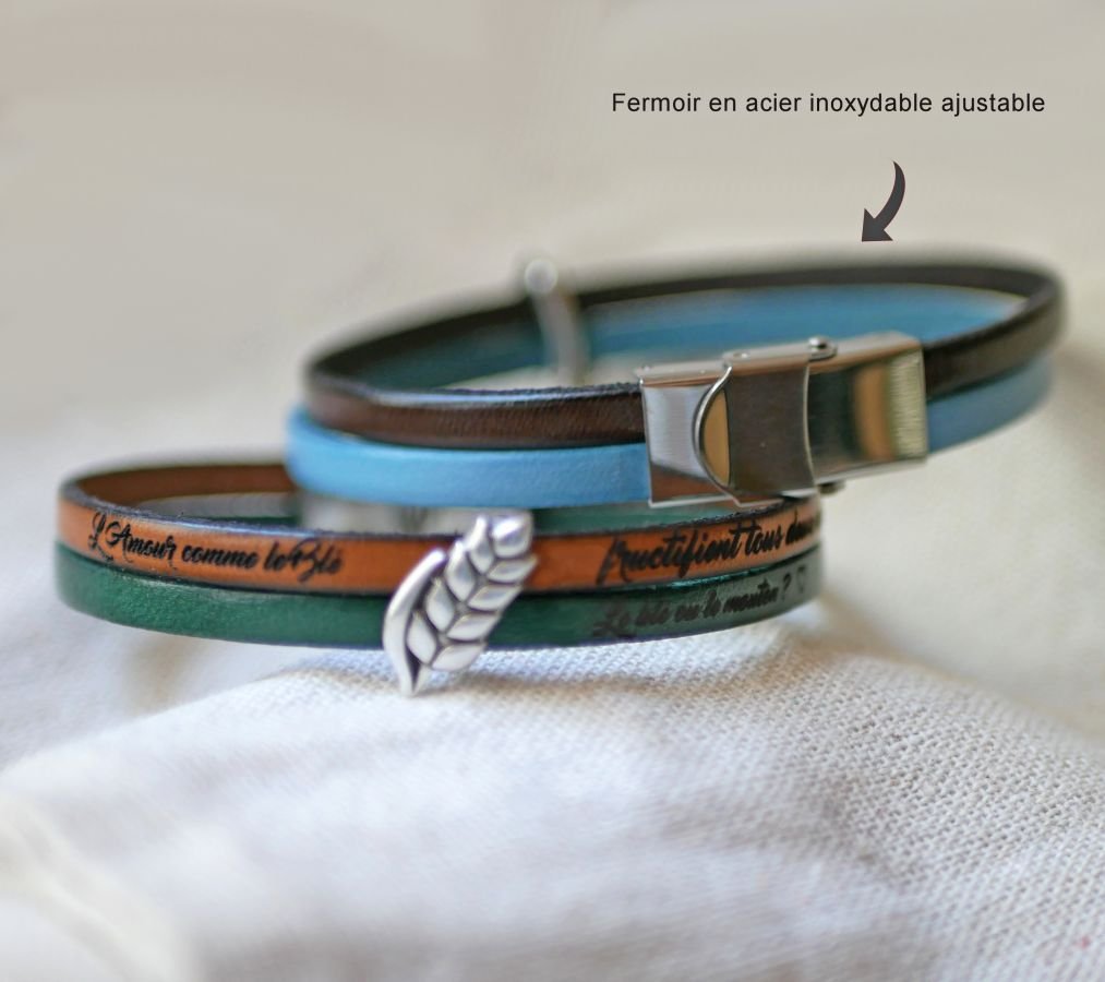 Läder duo armband och anpassningsbar vete öronslinga, man och kvinna vete bröllop