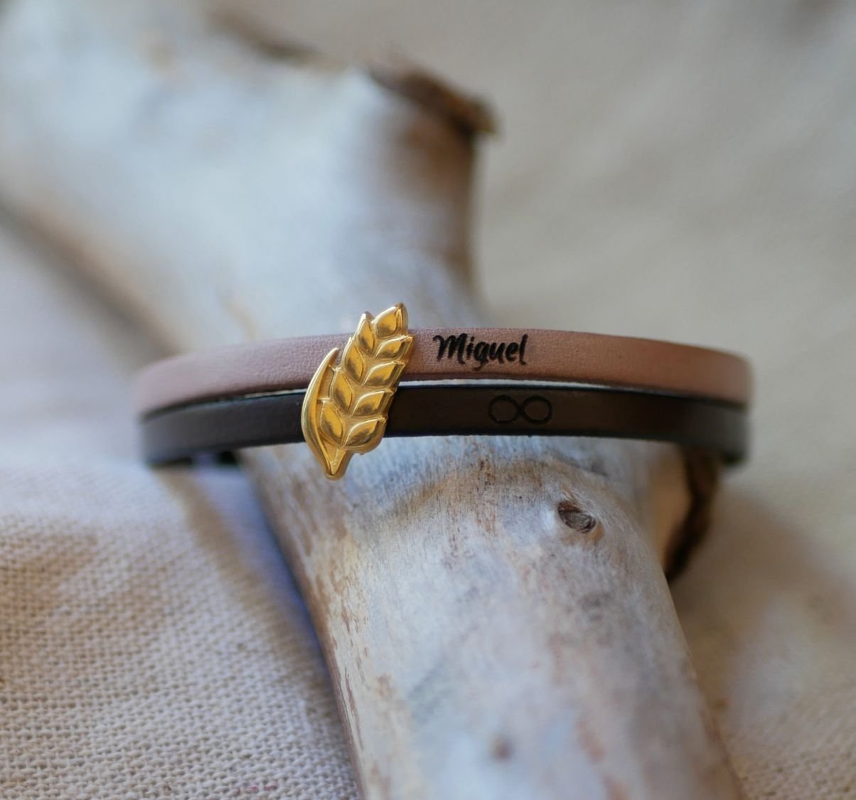 Läder duo armband och gyllene vete öronslinga, anpassningsbar, bröllopspresent för kvinnor