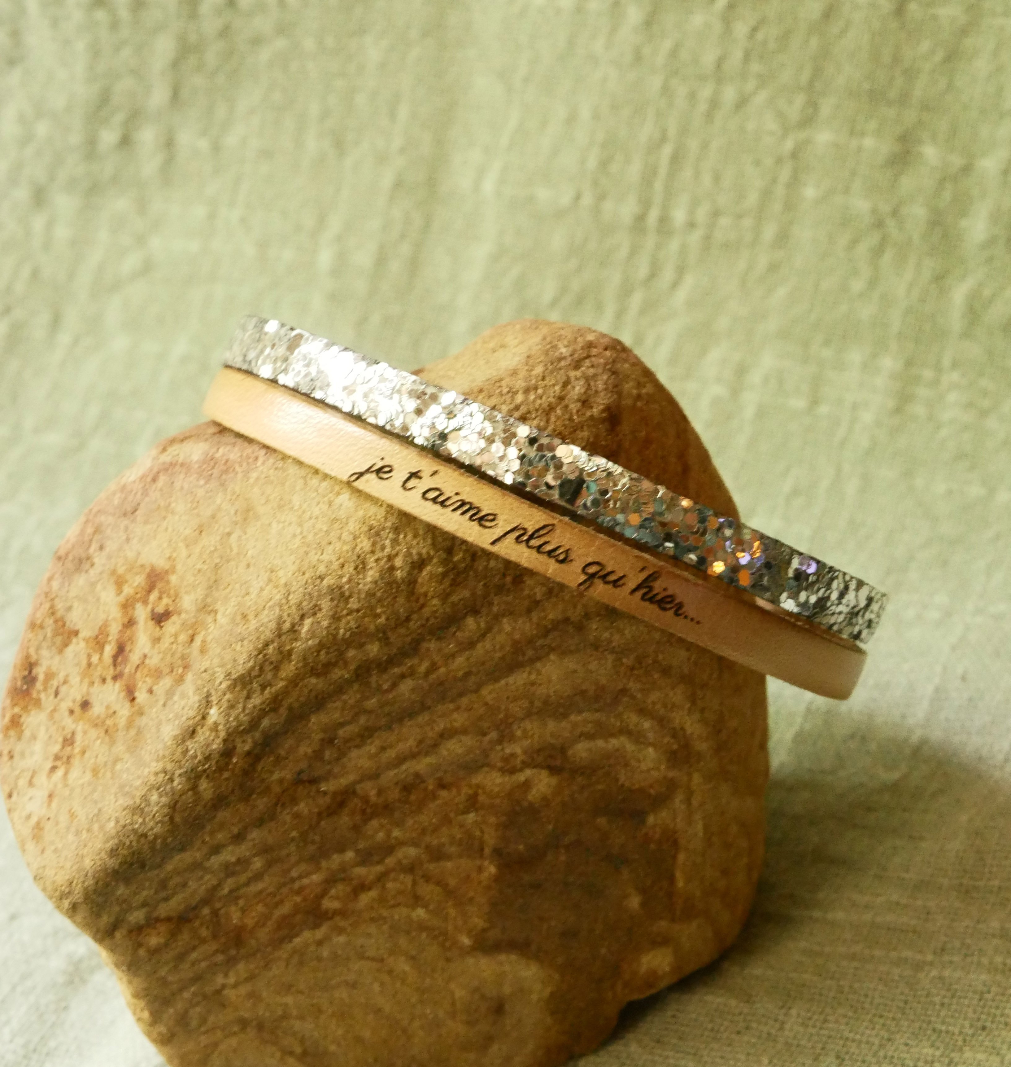 Duo-armband i läder i silver och valfri färg