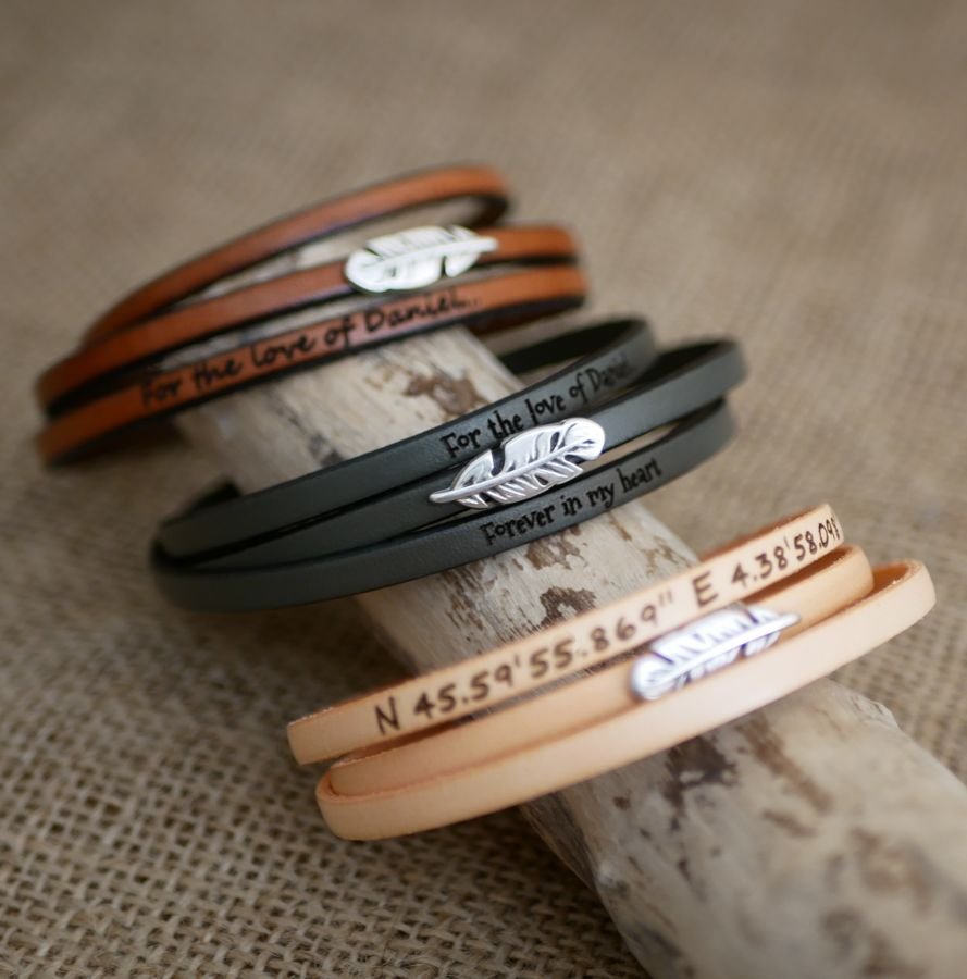 Bohemiskt läderarmband för kvinnor med fjäderdesign, 3 vändningar, anpassningsbart