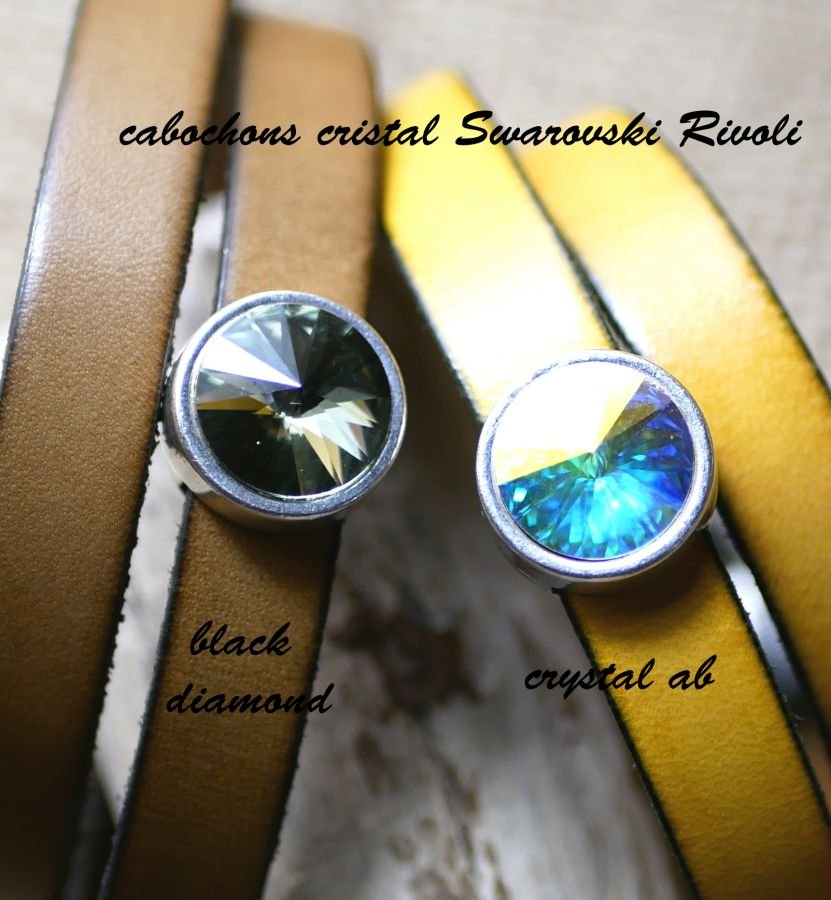 Läderarmband kvinna dubbla vändningar för att vara personlig dekorerad med en Swarovski kristall cabochon 