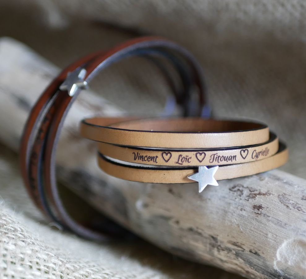 Läderarmband för kvinnor, anpassningsbart, silverfärgad stjärndesign