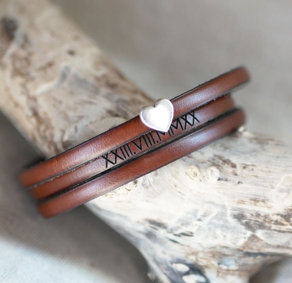 Anpassningsbart läderarmband för kvinnor, multi-svängar, silverhjärta design