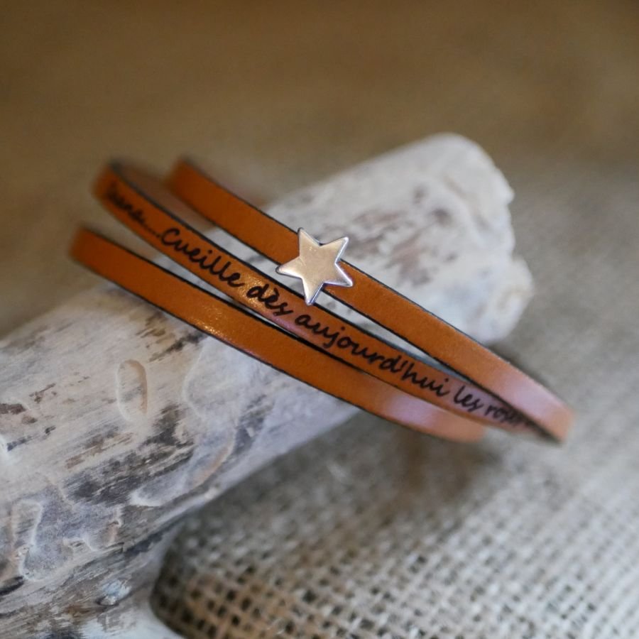 Läderarmband för kvinnor, anpassningsbart, silverfärgad stjärndesign