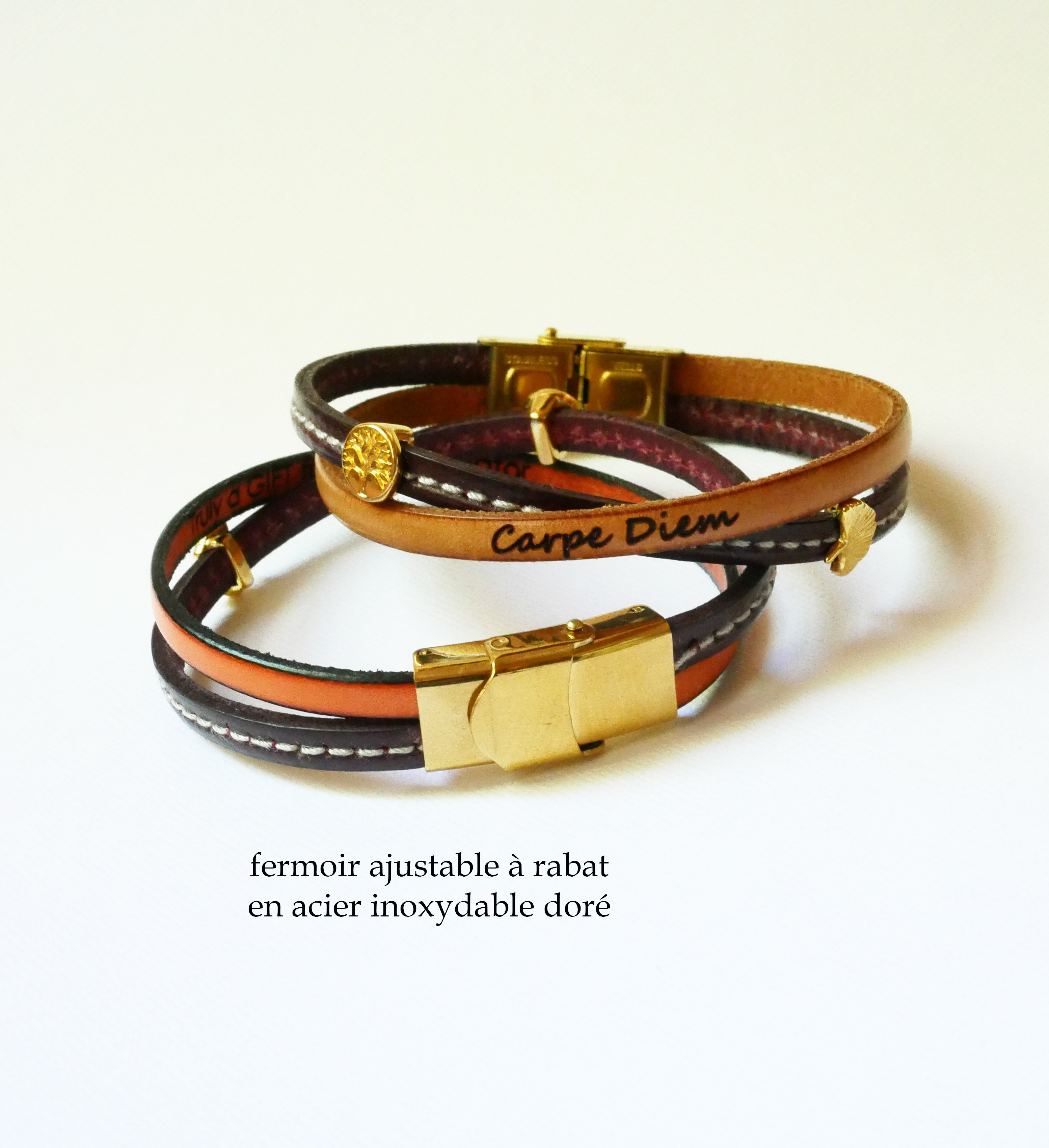 Guldpläterat Twist läderduoarmband för kvinna 