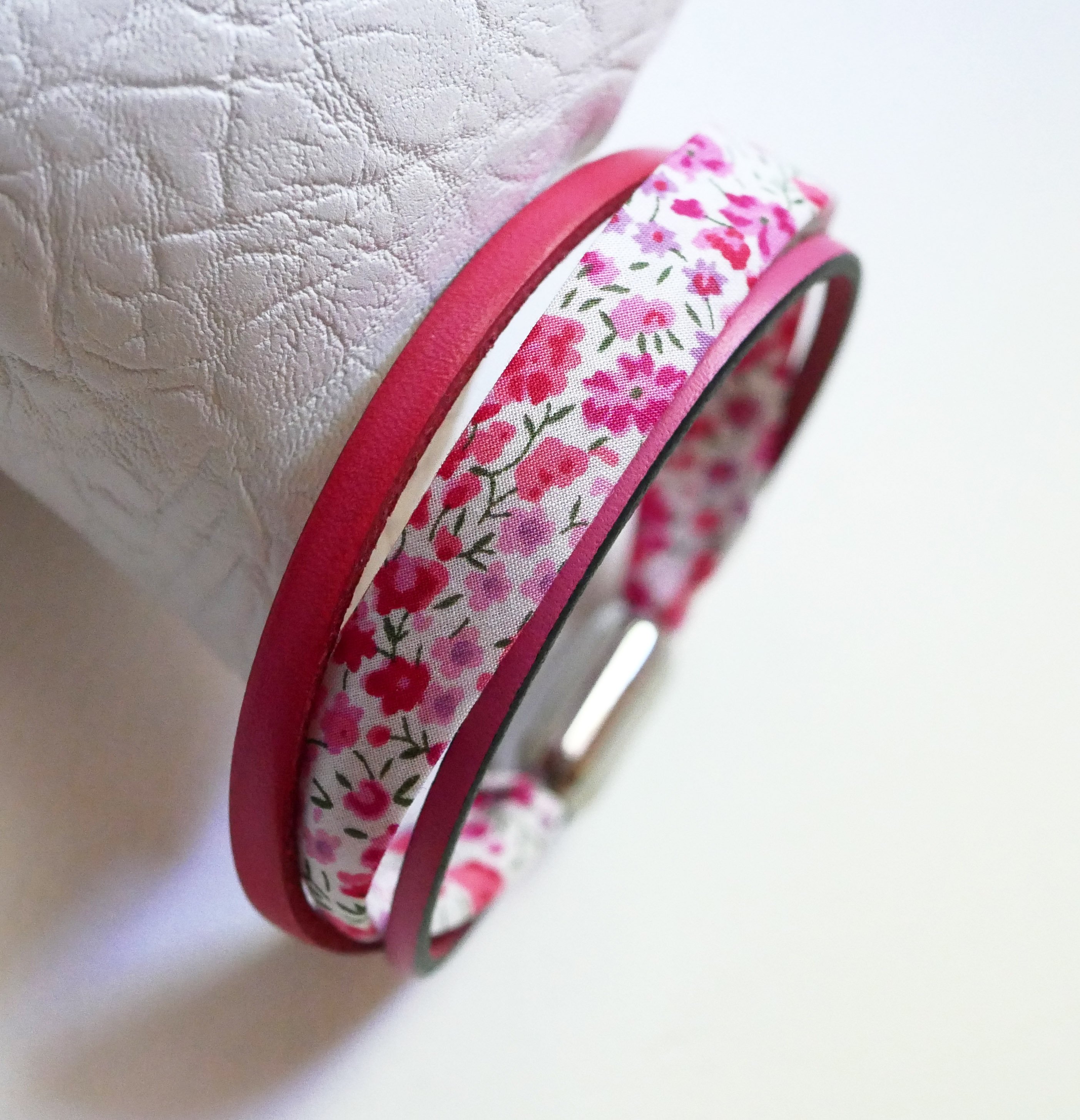 Damarmband trio läder &amp; liberty rosa blommor 