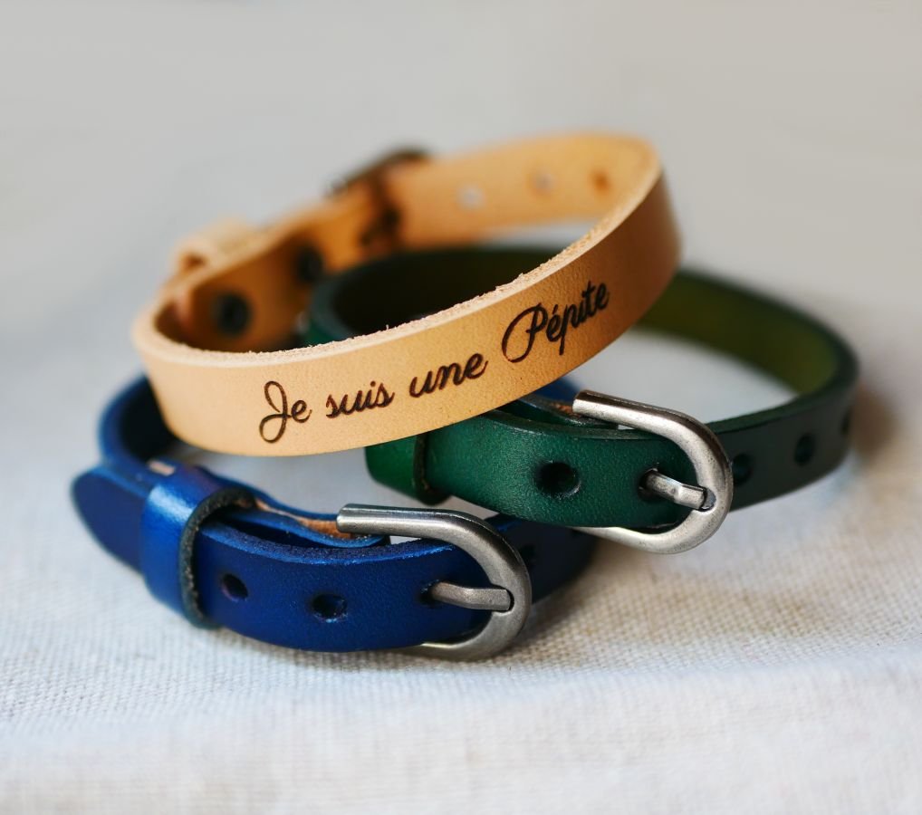 Läderarmband för män Blå med personlig gravyr 