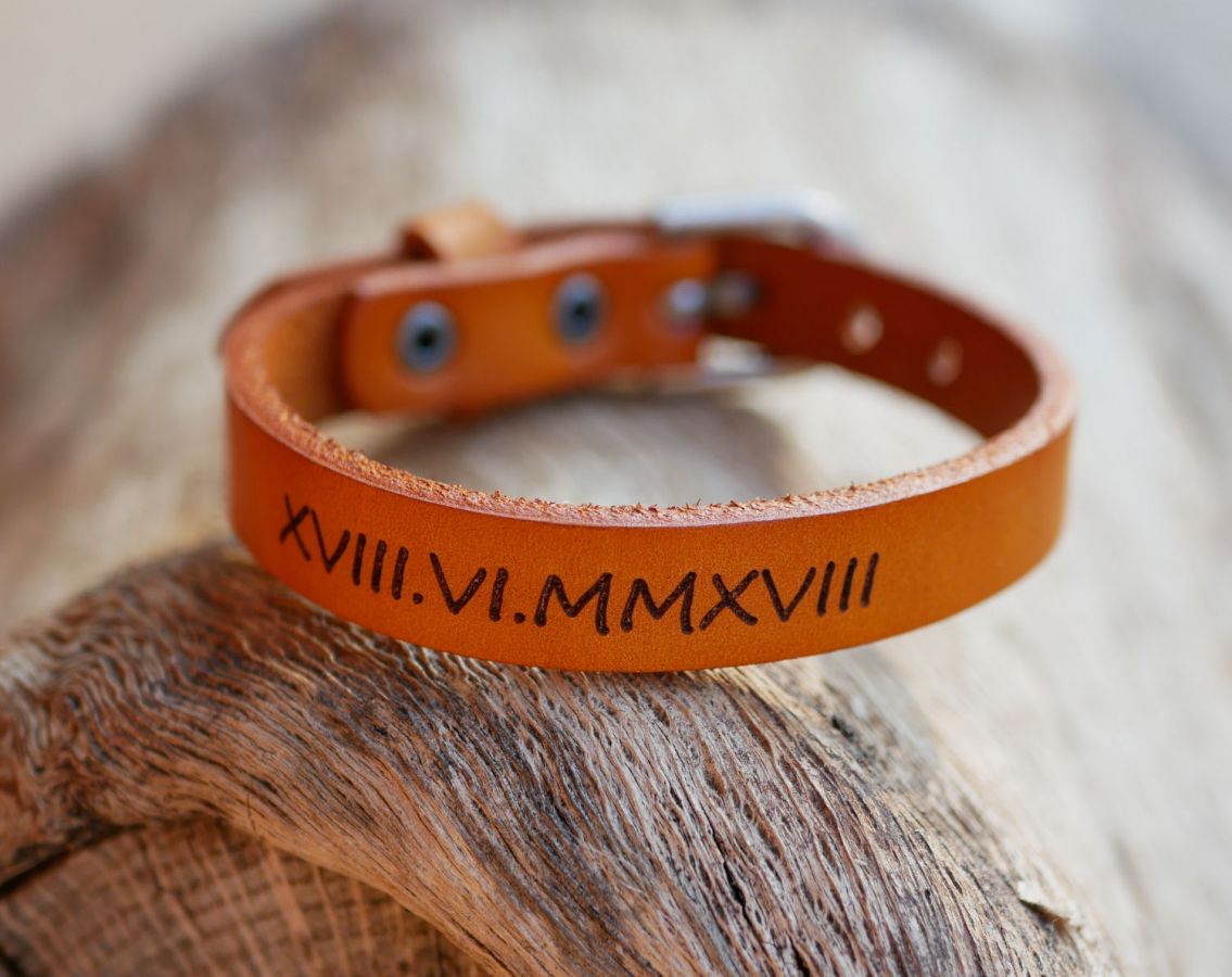 Läderarmband för män Camel med personlig gravering 