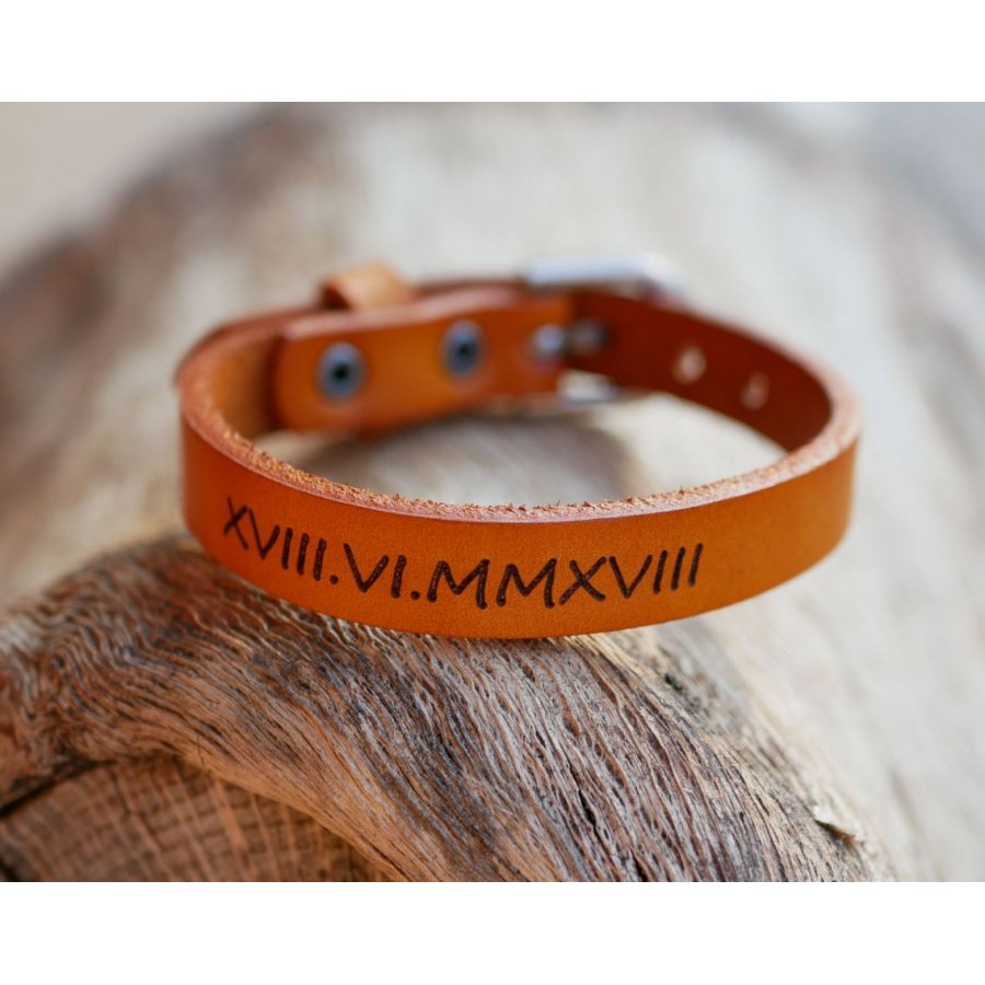 Läderarmband för män Camel med personlig gravering 