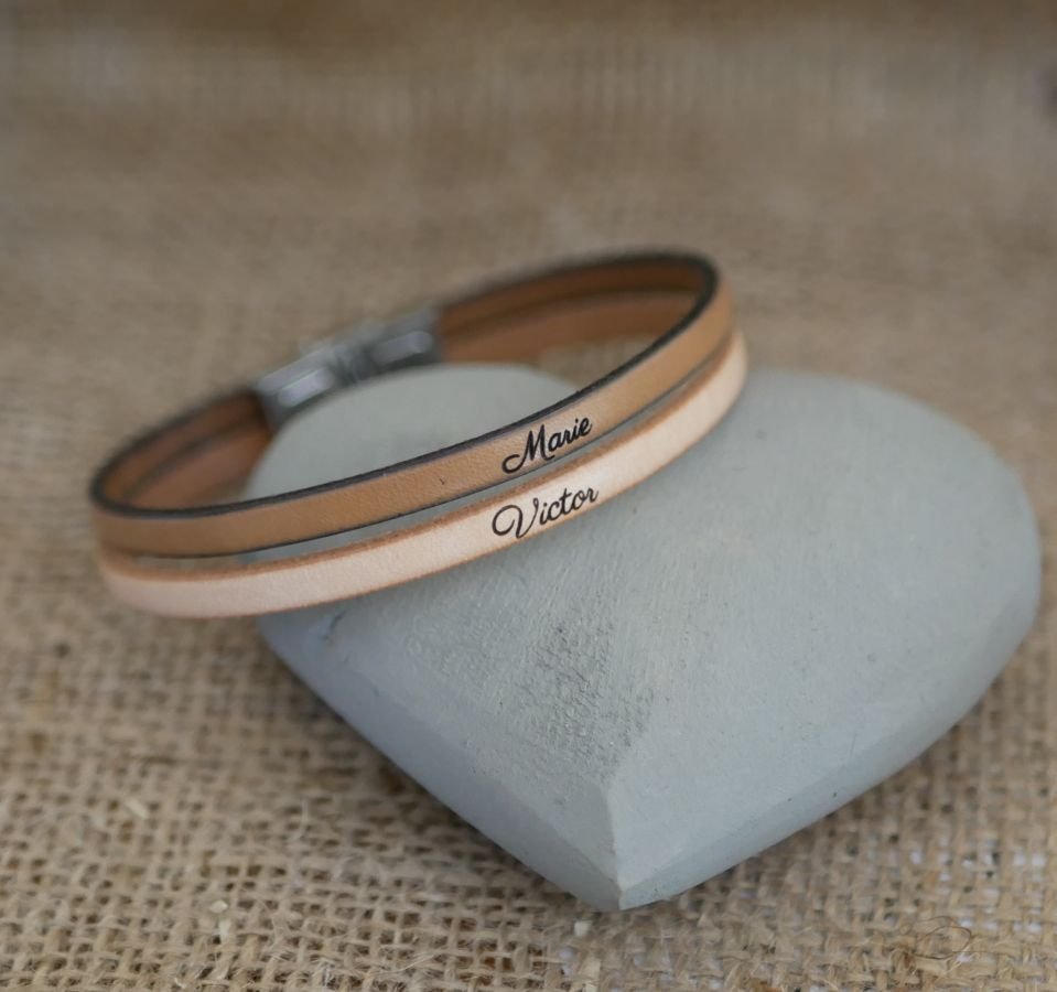 Duo-armband i läder för män som kan anpassas med gravyr