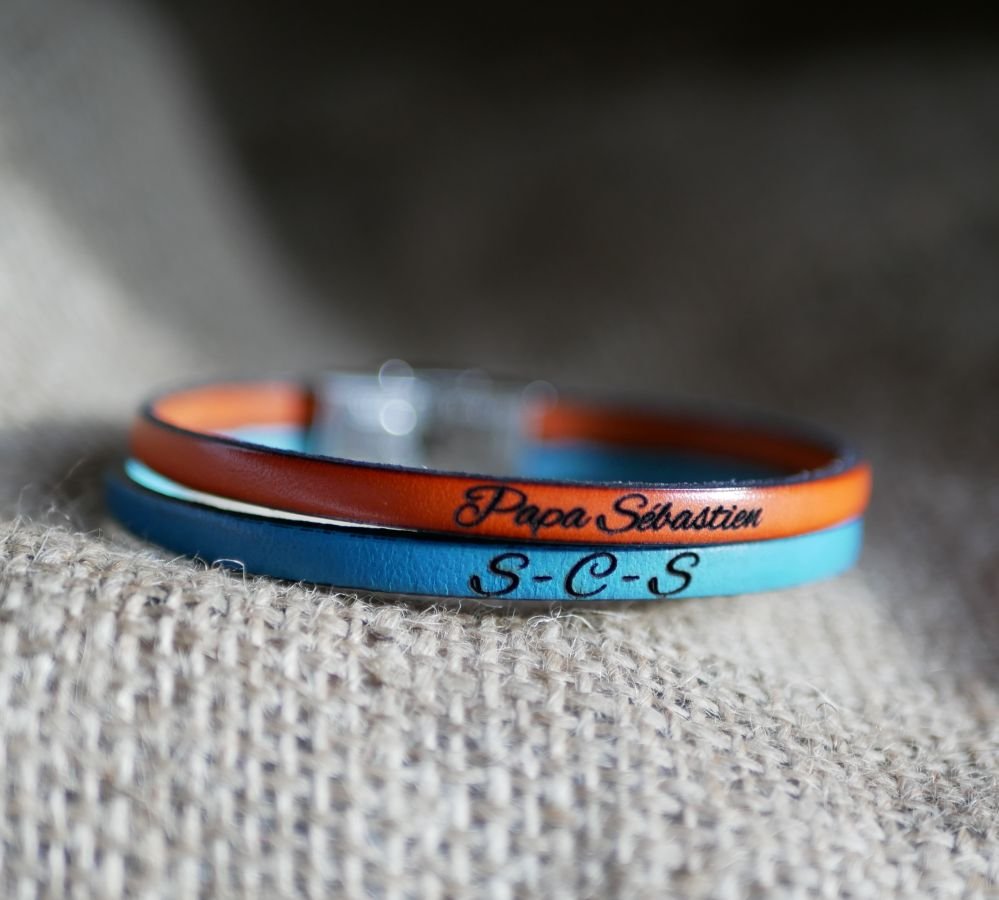 Duo-armband i läder för män som kan anpassas med gravyr
