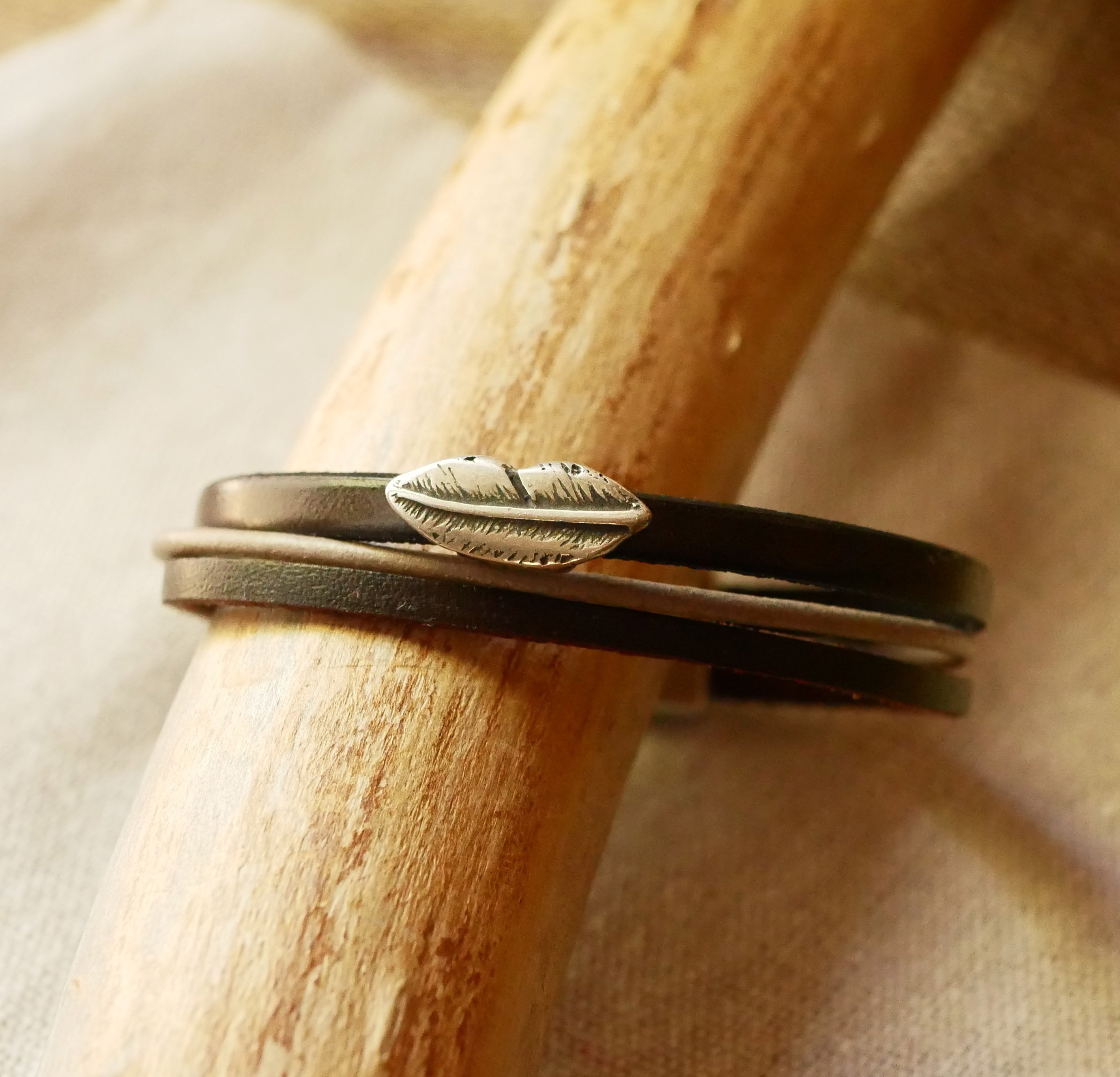 Manschettarmband för män trio av brunt vintage-läder