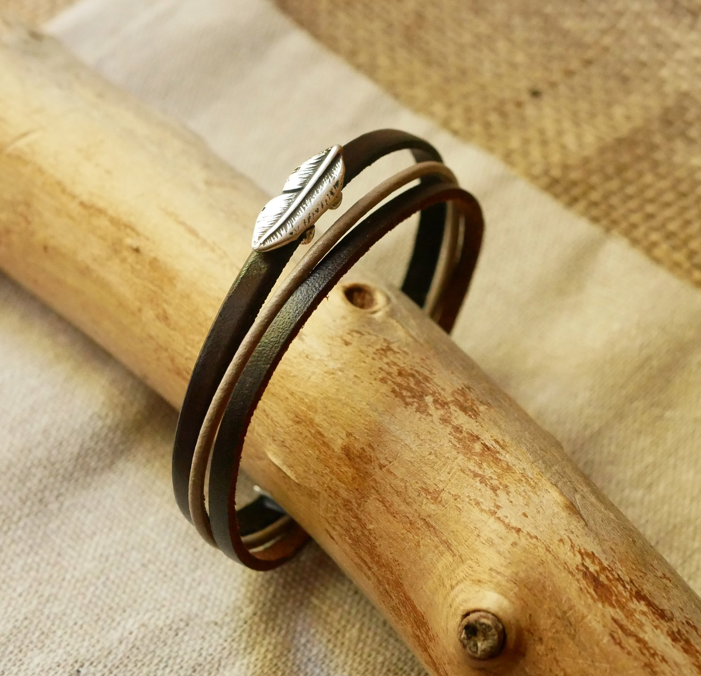 Manschettarmband för män trio av brunt vintage-läder