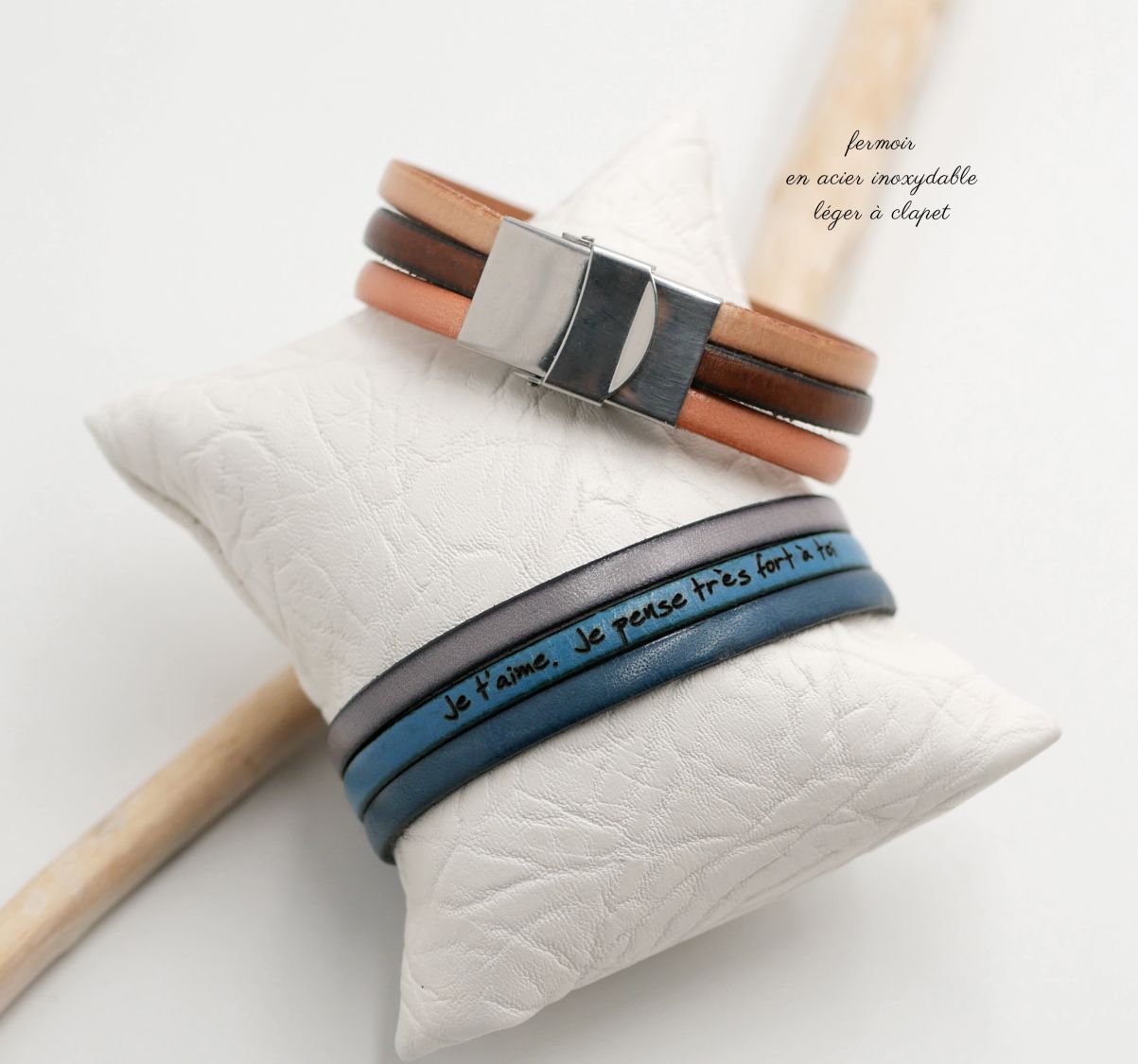 Läder trio manschettarmband för personlig anpassning 