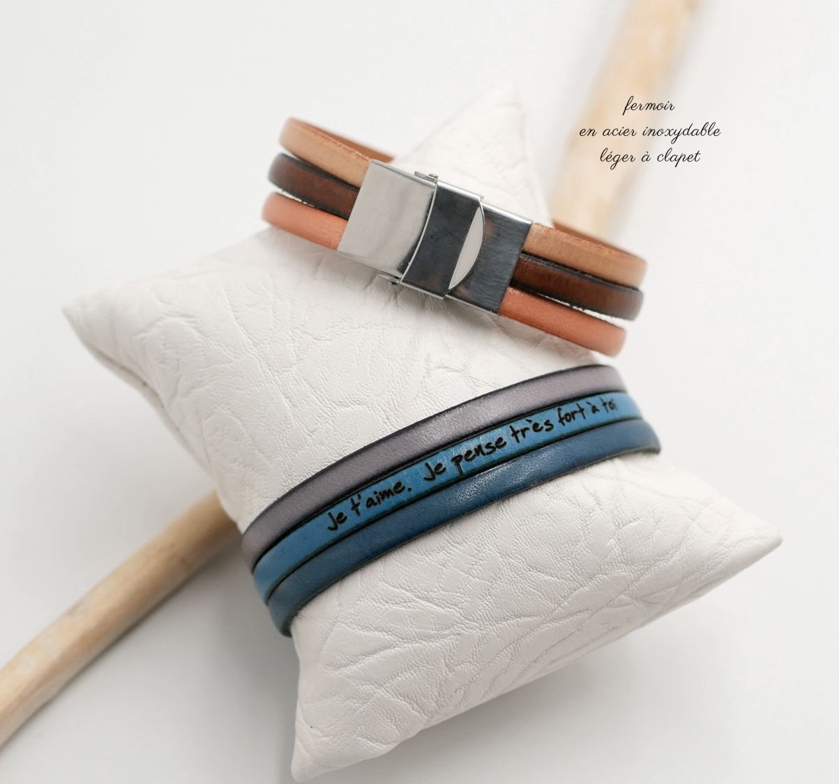 Läder trio manschettarmband för personlig anpassning 