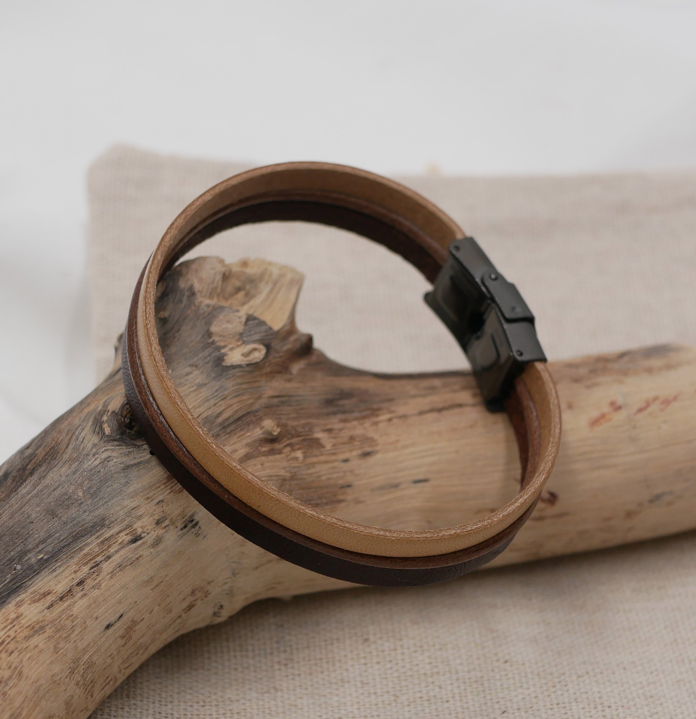 Vintage brunt läderarmband med manschett för män, kan anpassas genom gravyr 