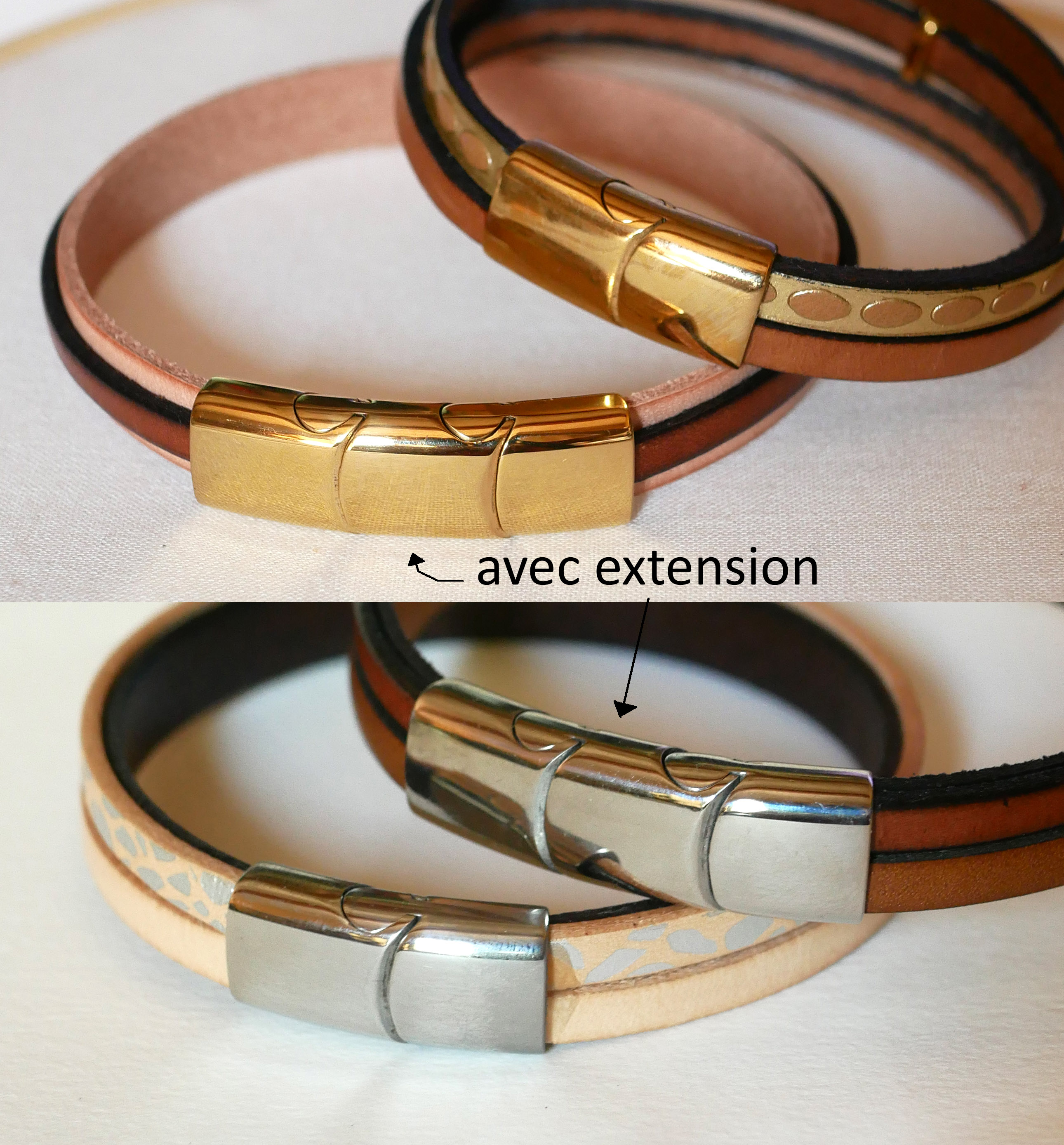 Manschettarmband för kvinnor i natur- och silverläder 