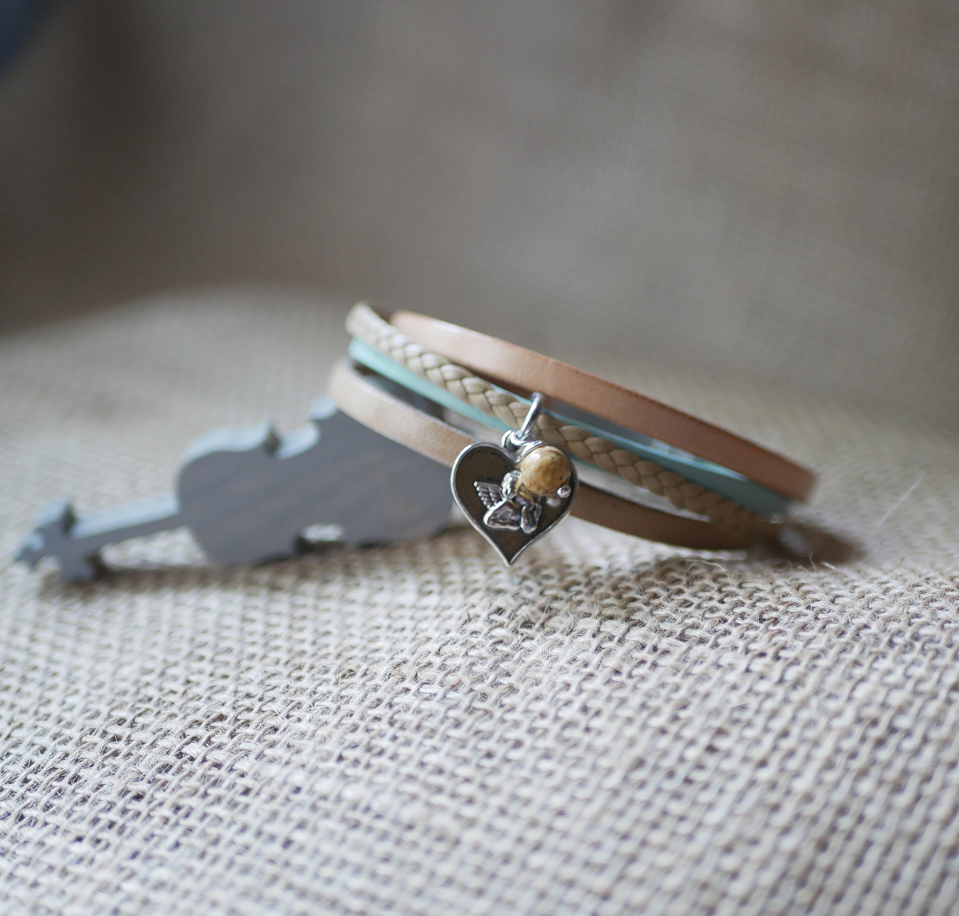 Manschettarmband i multil&auml;der f&ouml;r kvinnor Sand beige h&auml;nge efter eget val
