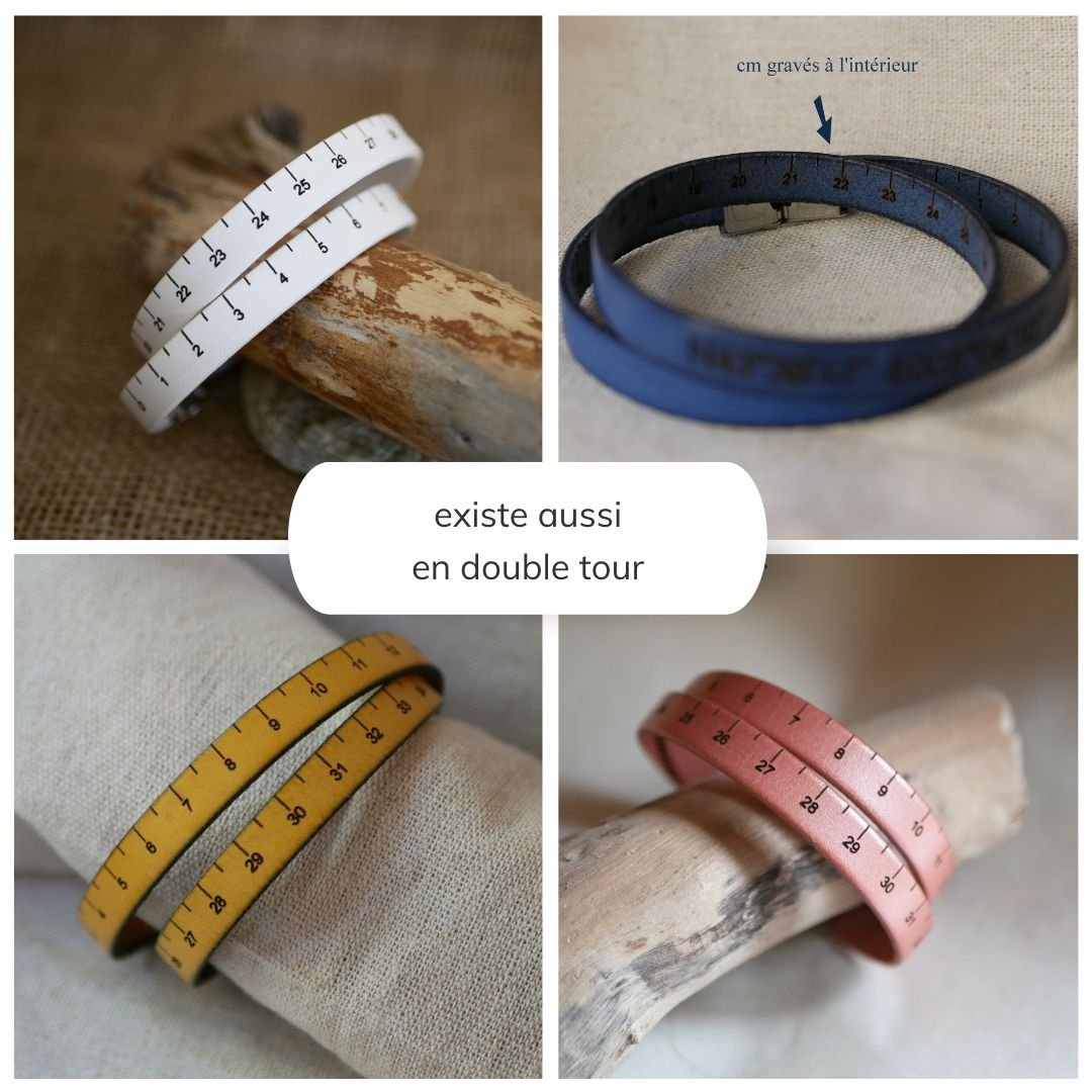 Symeterarmband i läder, graverat i cm och anpassningsbart på baksidan
