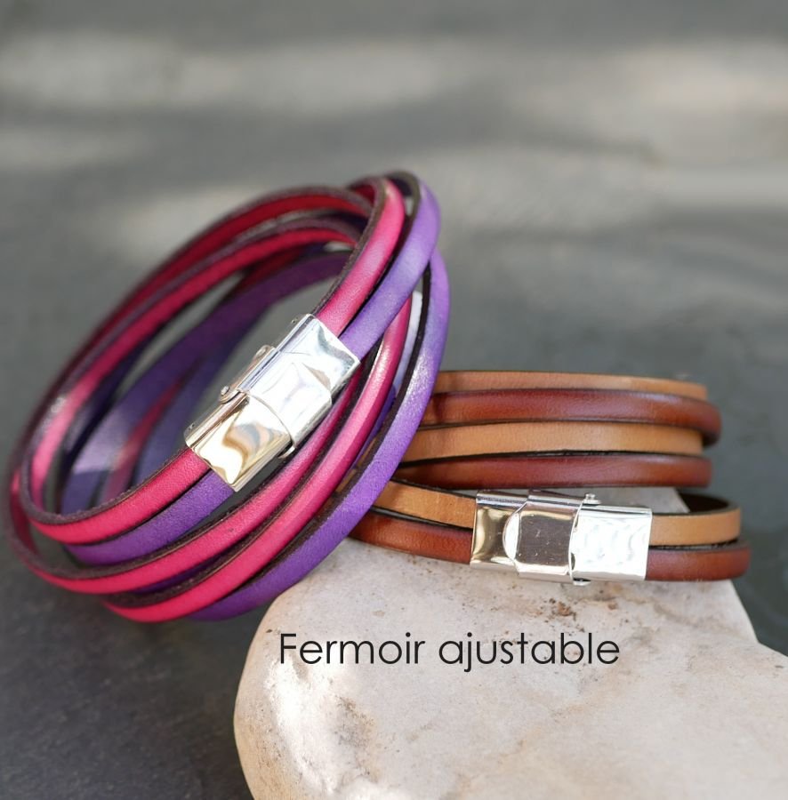 Anpassningsbart duo-armband i läder med flera vändningar för män eller kvinnor