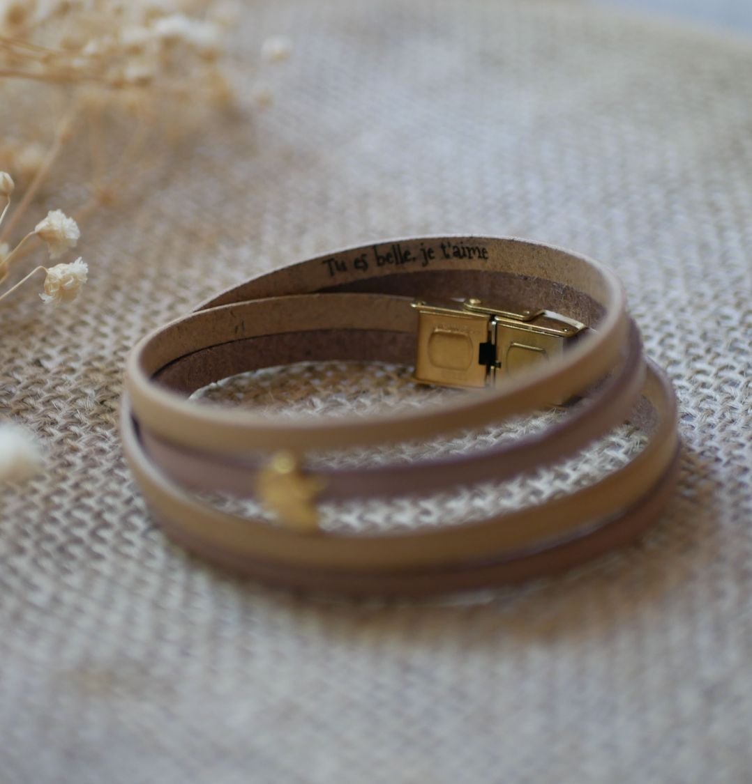 Zen läderarmband i två olika färger, anpassningsbart med gyllene ginkgo 
