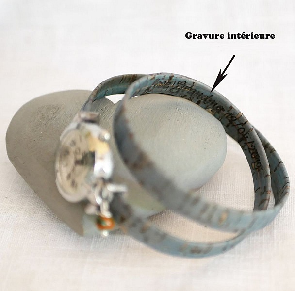 Silverklocka med korkarmband 2 varv med justerbart l&aring;s