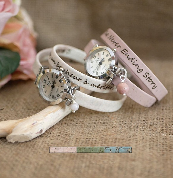 Silverklocka med korkarmband 2 varv med justerbart l&aring;s