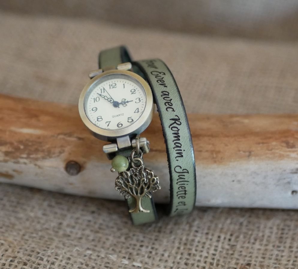 Läderarmband klocka 2 eller 3 rundor med pärla och hänge