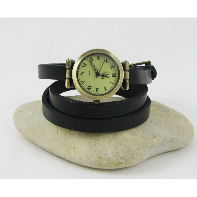 Läderarmband klocka 3 vändor anpassningsbara