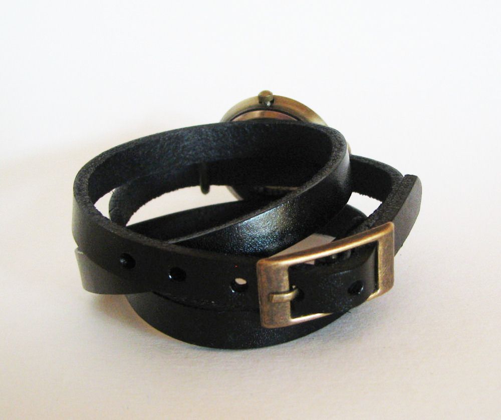 Läderarmband klocka 3 vändor anpassningsbara